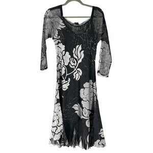 Komarov Mesh Lace Sleeve Charmeuse Floral Dress